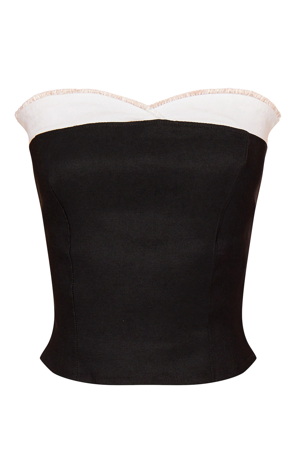 Black Stretch Woven Contrast Bust Detail Crop Top