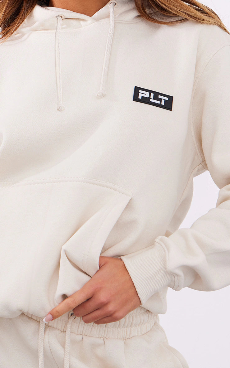 PETITE CREAM BADGE DETAIL OVERSIZE HOODIE