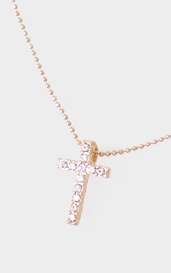Gold Simple Dainty Diamante Cross Necklace