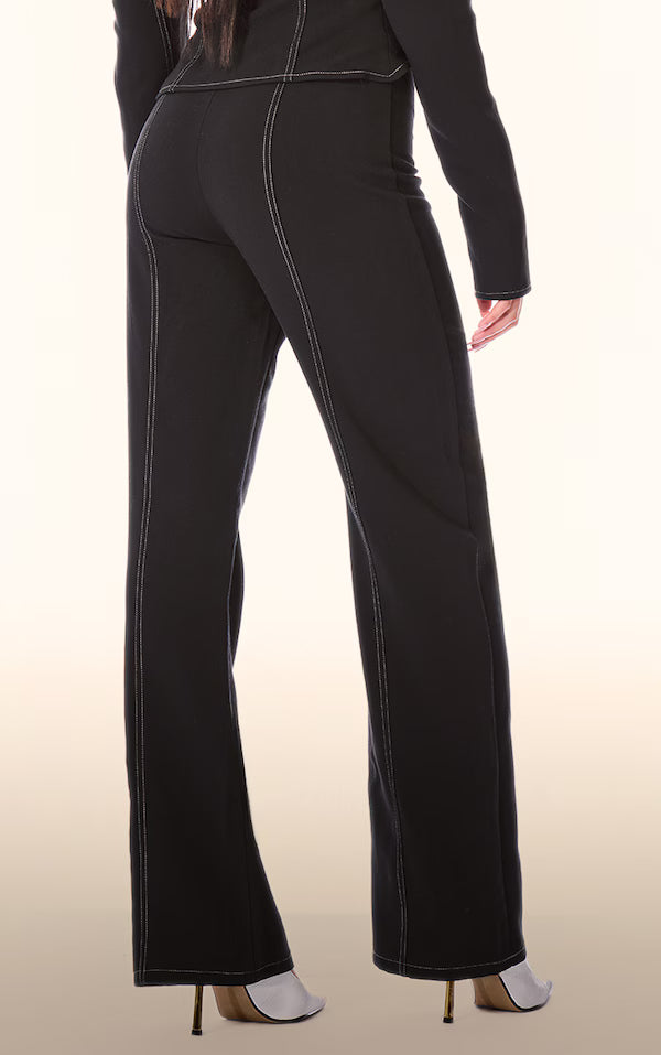 PLT Label Black Contrast Stitch Tailored Pants