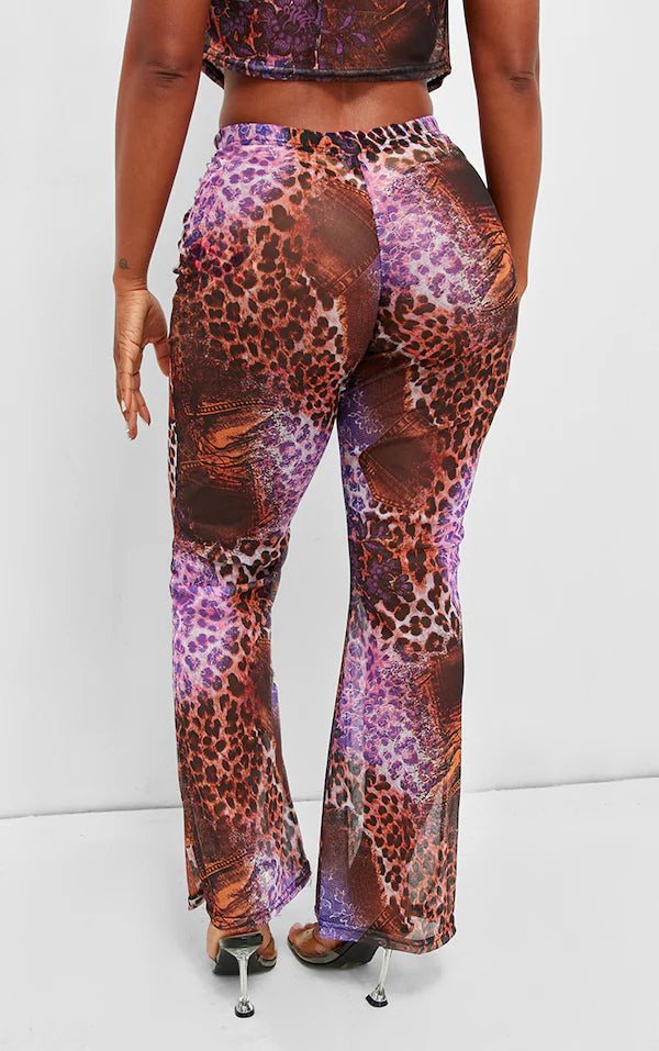 Shape Purple Mesh Printed Flares