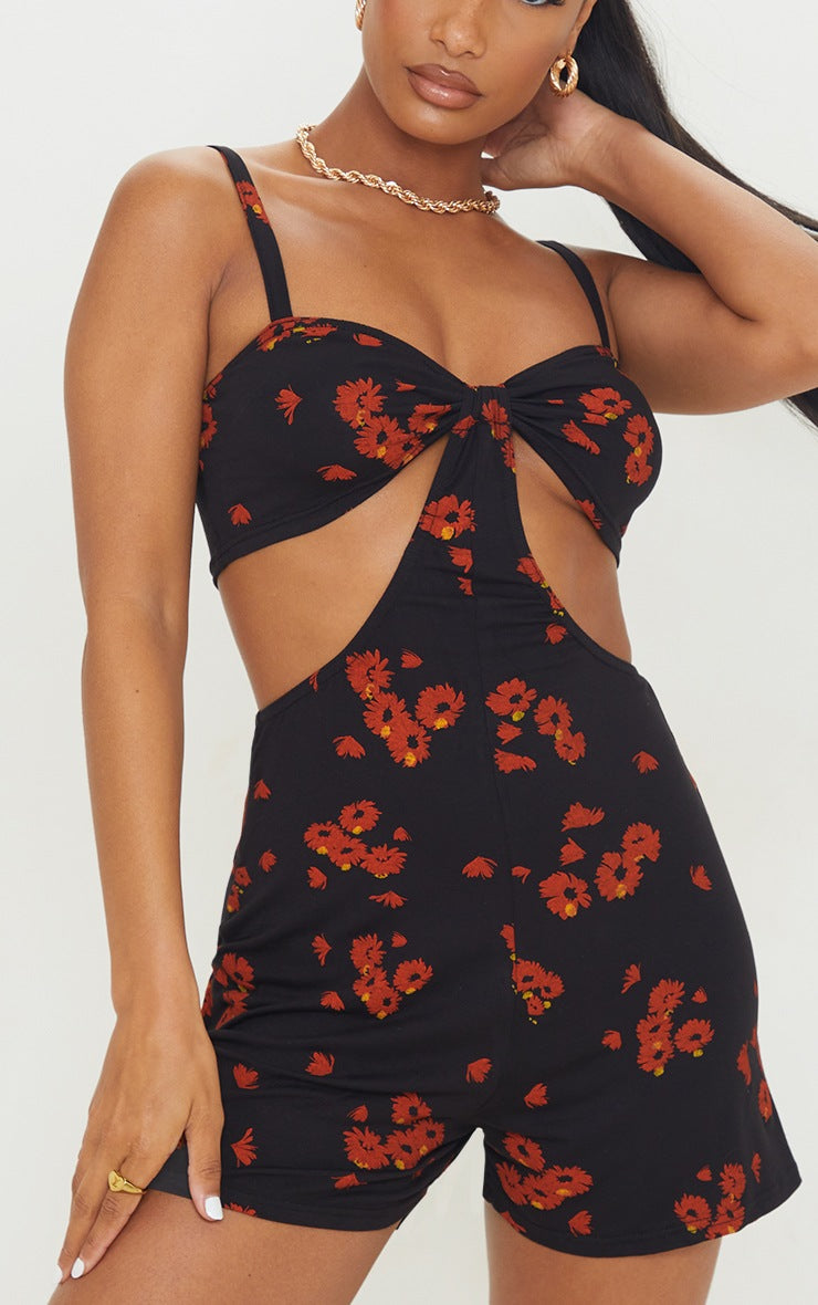 Black Ditsy Floral Cut Out Detail Romper