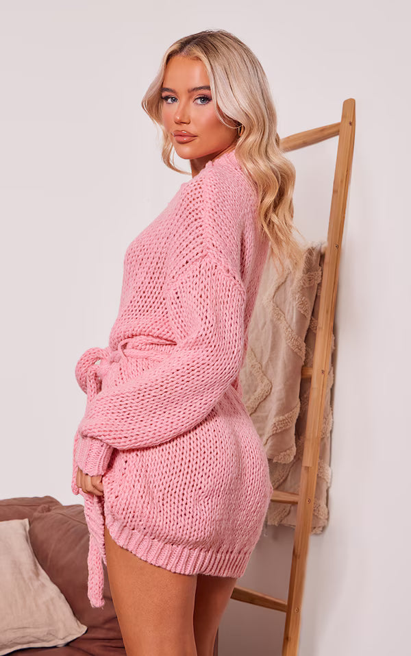 Pink Extreme Chunky Knit Sweater Dress