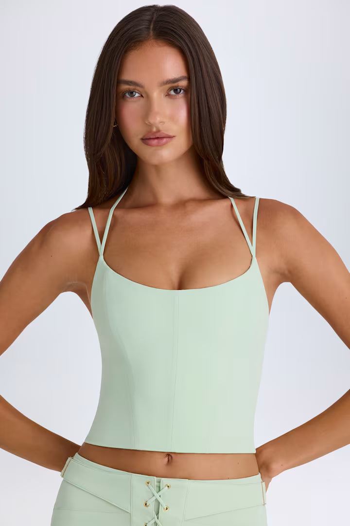 OhPolly - Strappy Halterneck Corset Top in Green