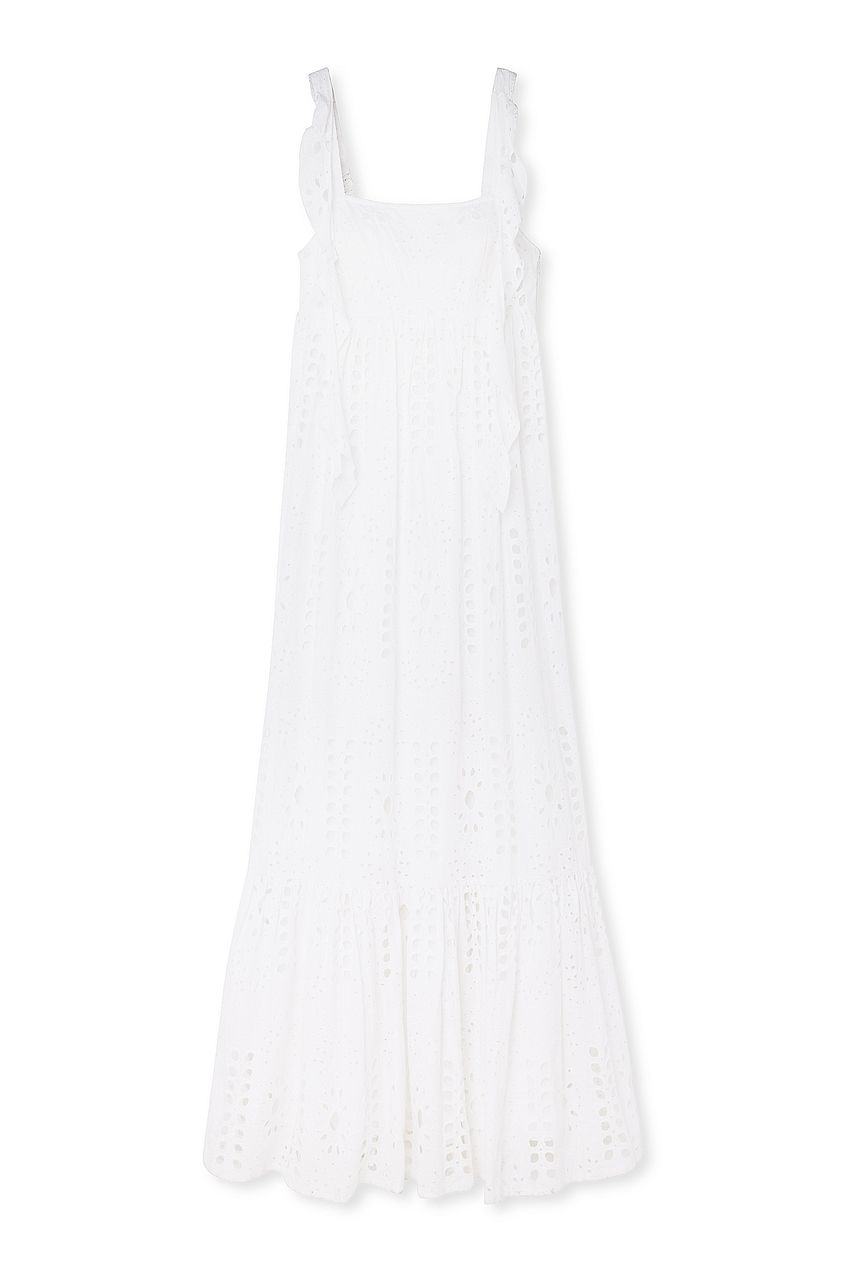 Embroidered Anglaise Ruffle Shoulder Maxi Dress