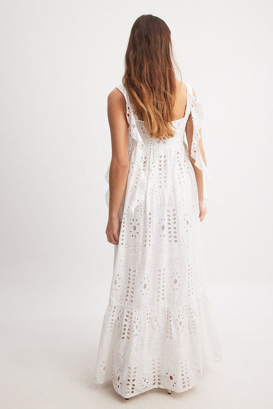 Embroidered Anglaise Ruffle Shoulder Maxi Dress