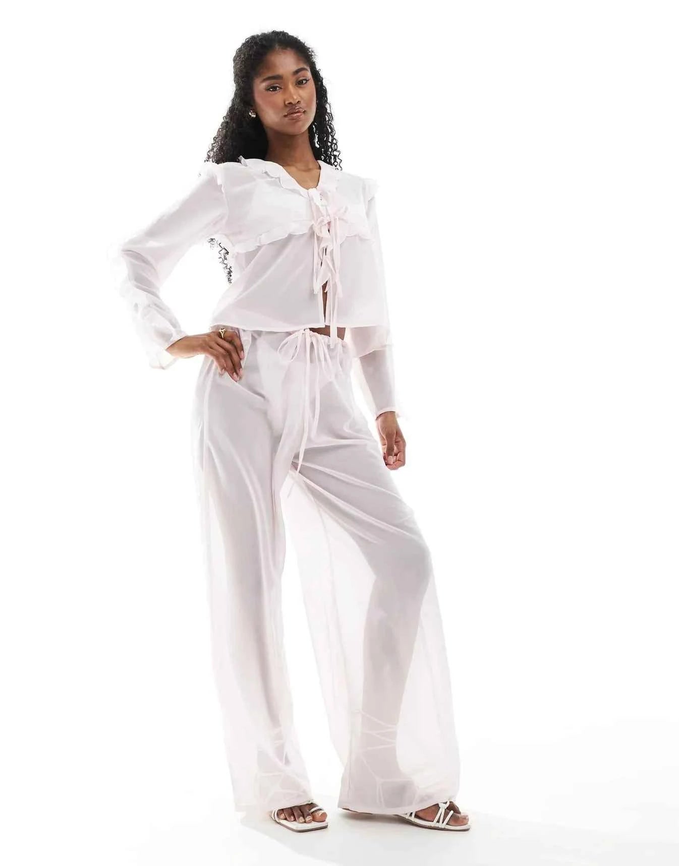 Esmee Exclusive sheer beach trousers in pink