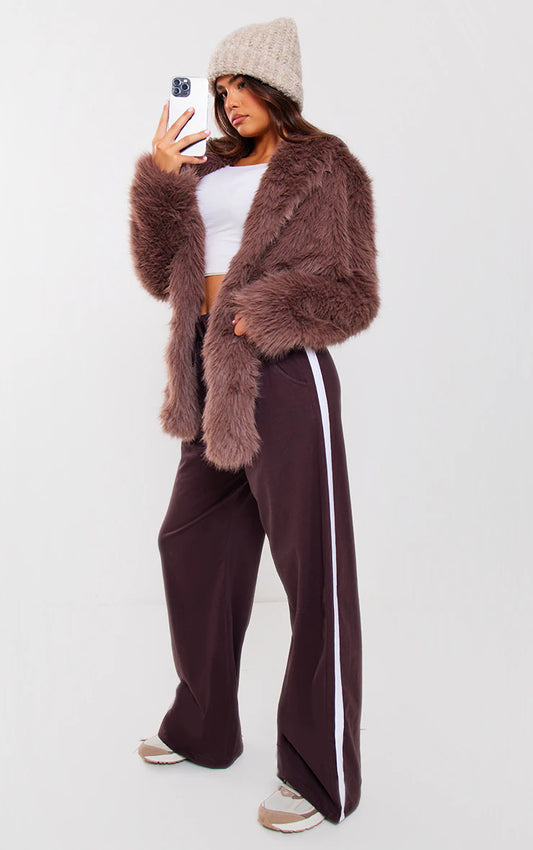 Chocolate Cotton Side Stripe Wide Leg Joggers