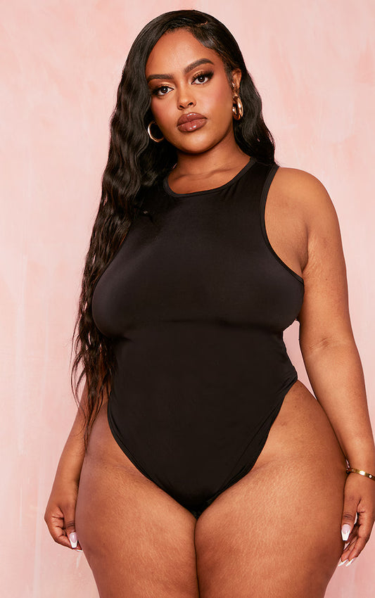 Plus Black Slinky Racer Bodysuit