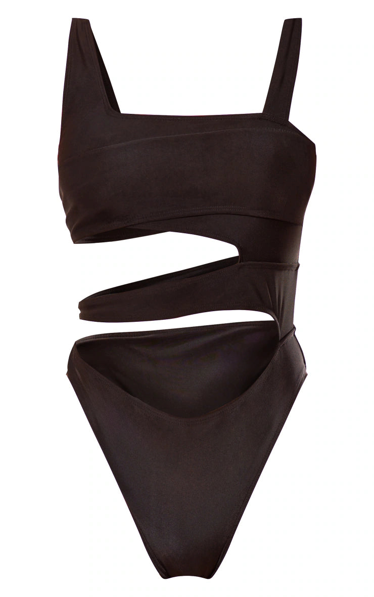 Black Cut Out Seam Detail Swimsuit