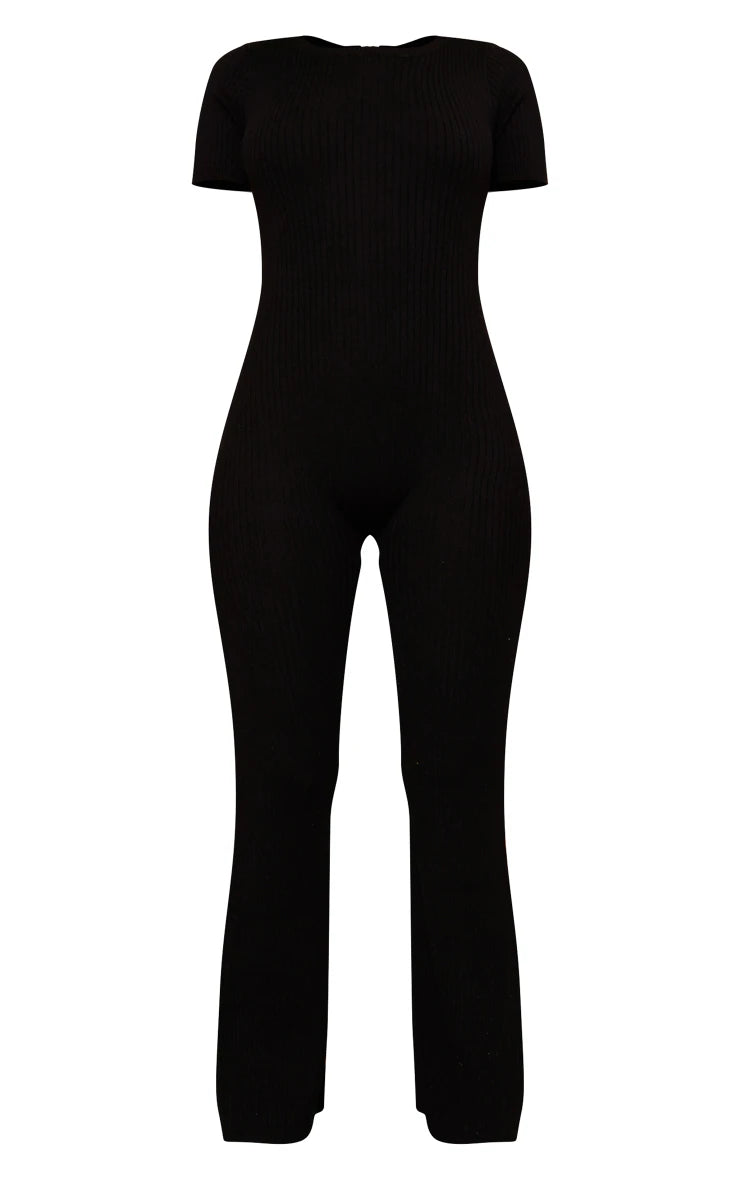 Petite Black Knitted Zip Up Jumpsuit
