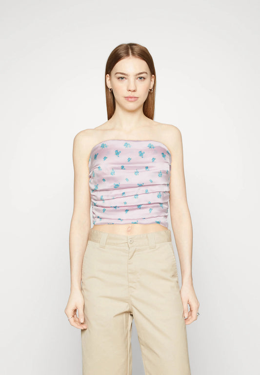 Pleated tube top blue flower