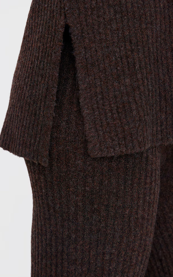 Tall Chocolate Luxe Rib Knit Wide Leg Trousers