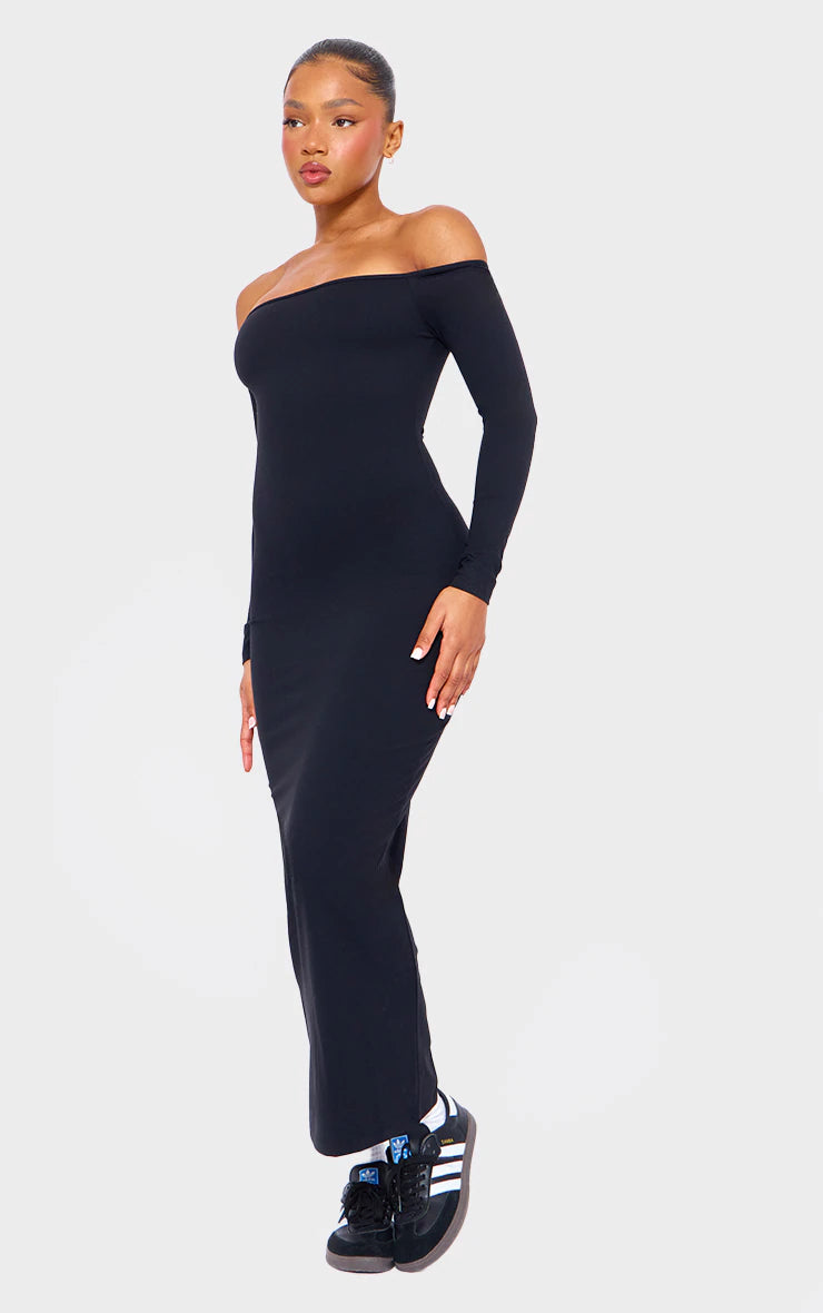 Black Snatched Sculpt Bardot Midaxi Dress