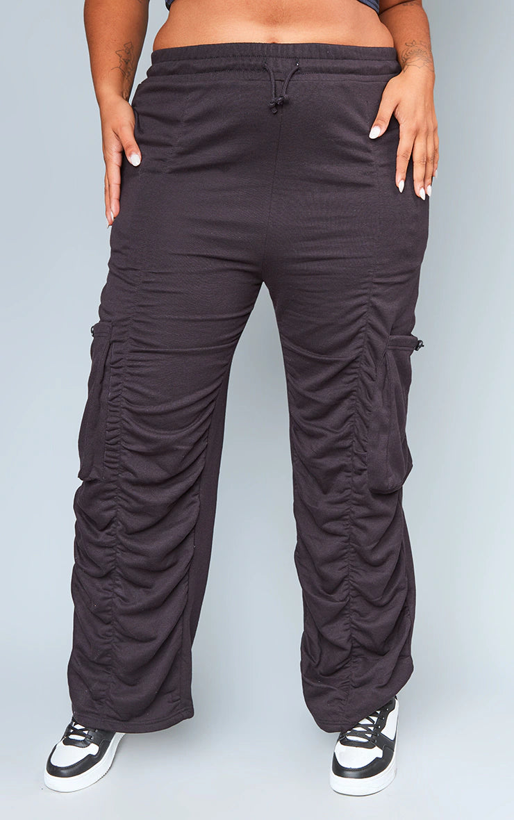 PLUS BLACK RUCHED DETAIL SWEATPANTS