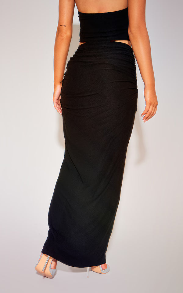 Black Soft Touch Ruched Back Maxi Skirt