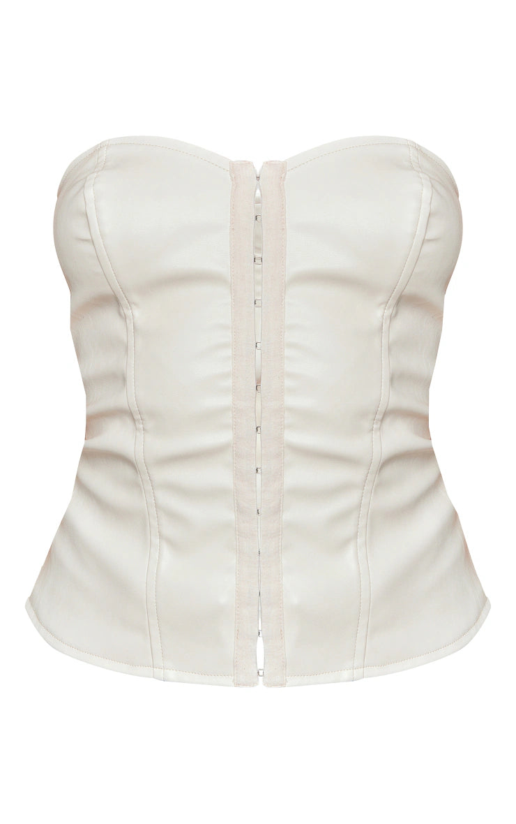 Cream Faux Leather Hook And Eye Structured Corset