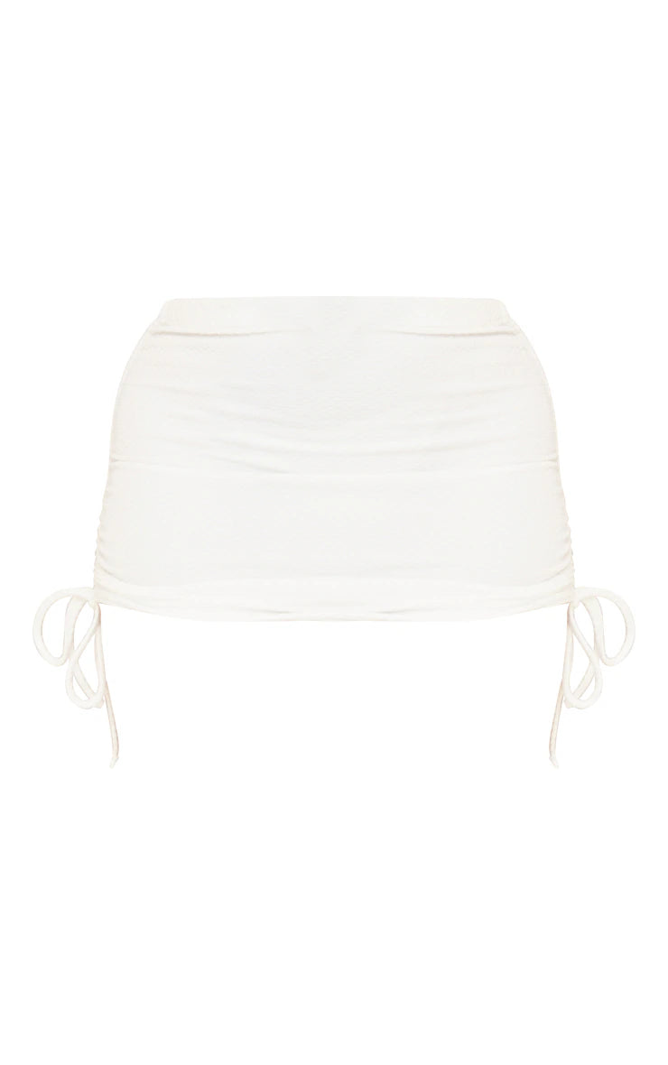 Shape White Textured Ruched Micro Mini Skirt