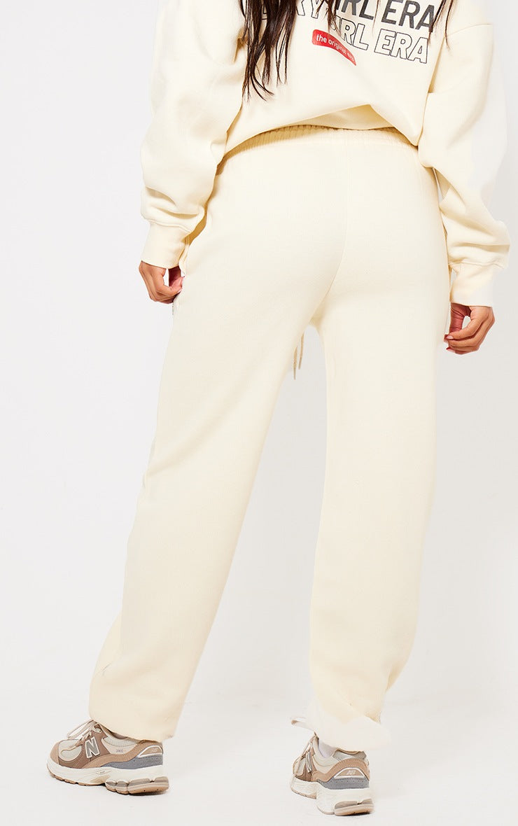 Cream Oversized Lucky Girl Era Print Cuffed Sweatpants