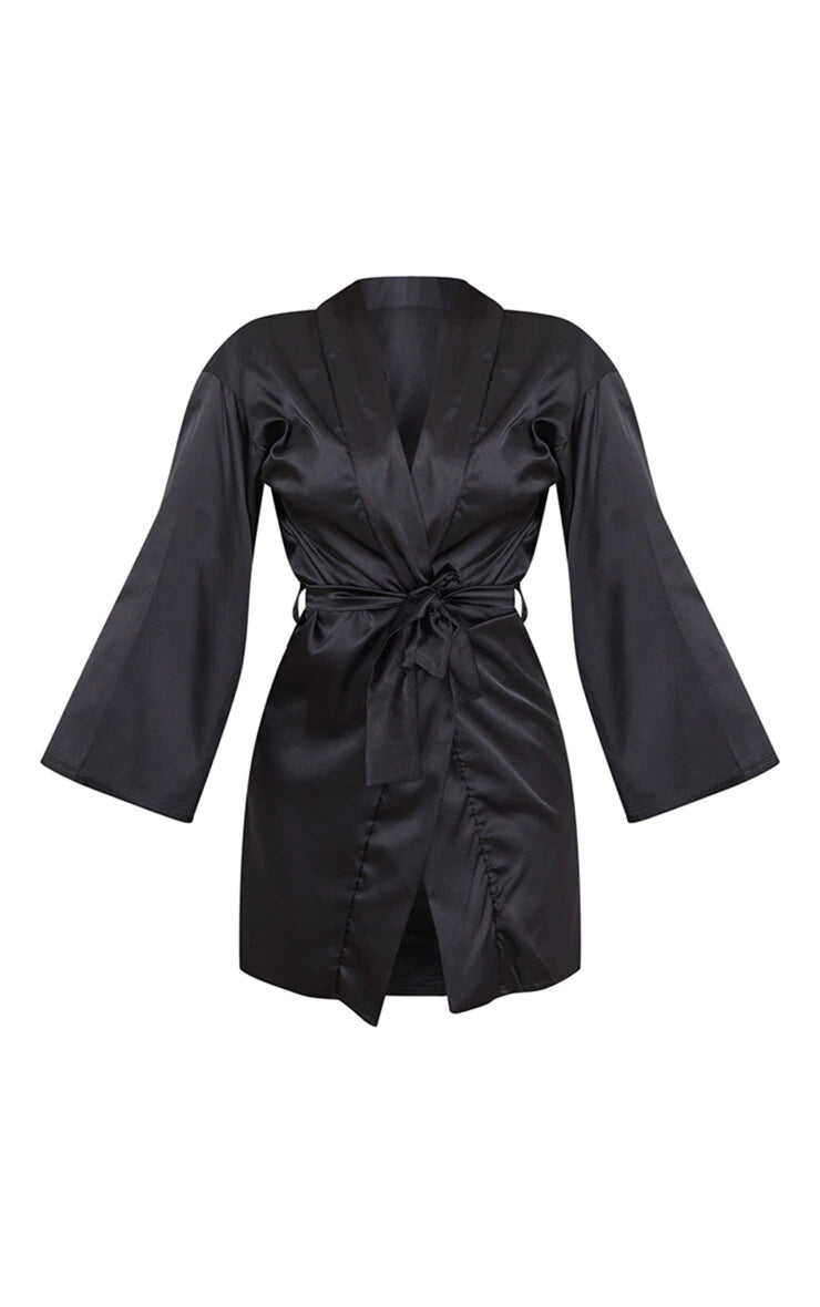 BLACK SATIN ROBE