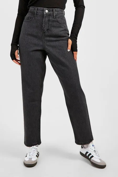 Petite Dark Grey High Rise Mom Jeans 26"