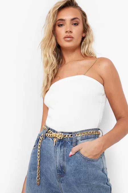Chunky Gold Chain Buckle Belt With Key