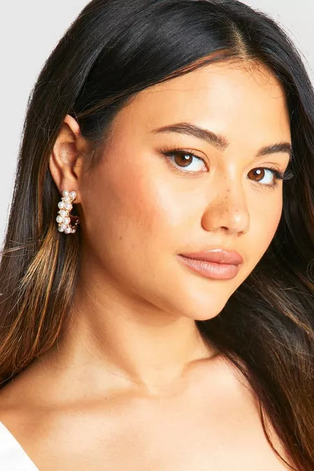 Pearl Embellished Hoop Earrings