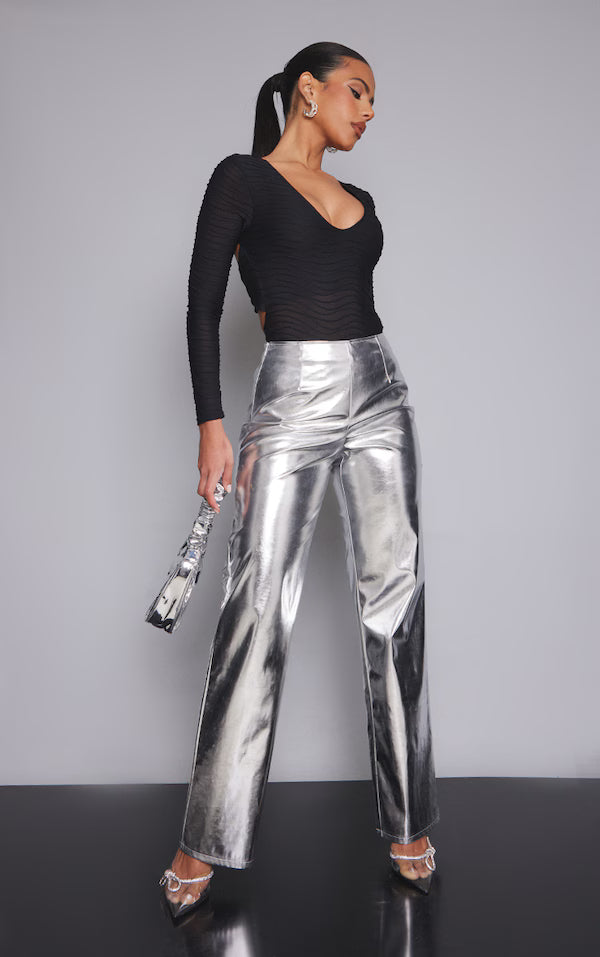 Black Textured Tie Back Bodysuit