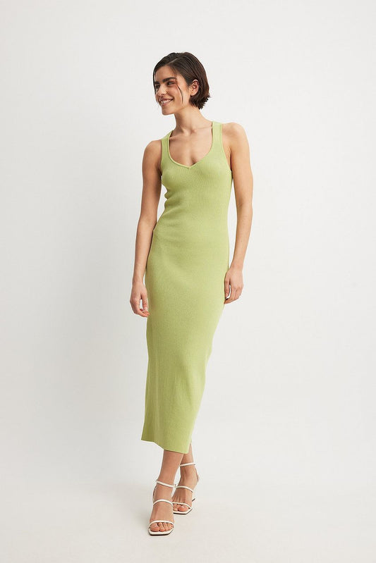 Fine Knitted Scoop Neck Midi Dress