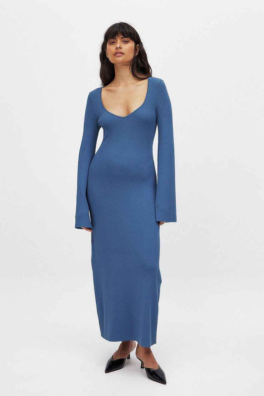 Na-kd Fine Knitted Trumpet Sleeve Midi Dress