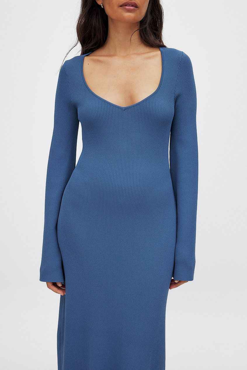Na-kd Fine Knitted Trumpet Sleeve Midi Dress
