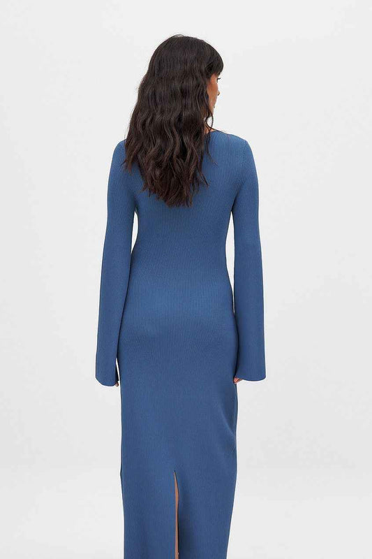 Na-kd Fine Knitted Trumpet Sleeve Midi Dress