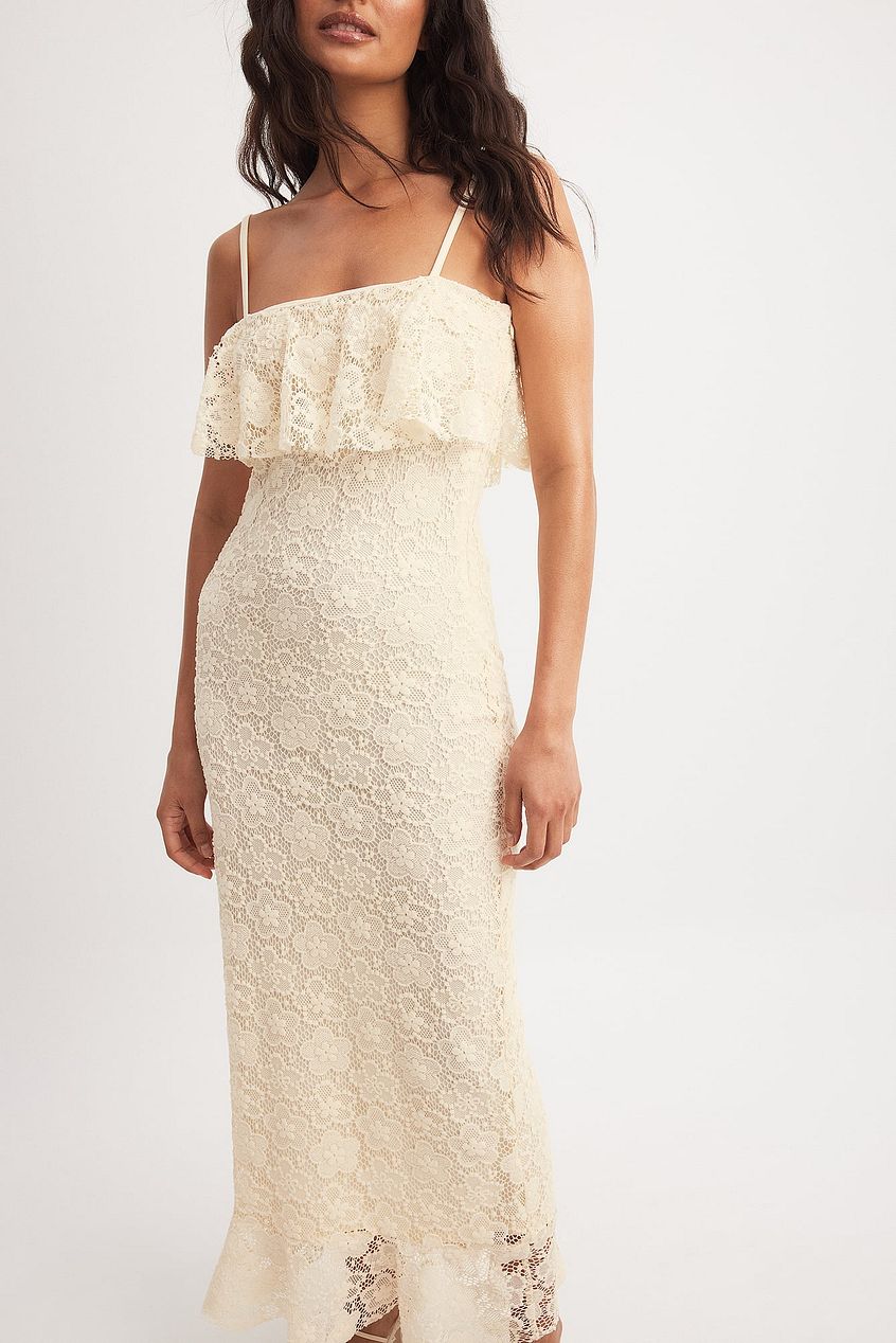 Na-kd Flounce Crochet Midi Dress