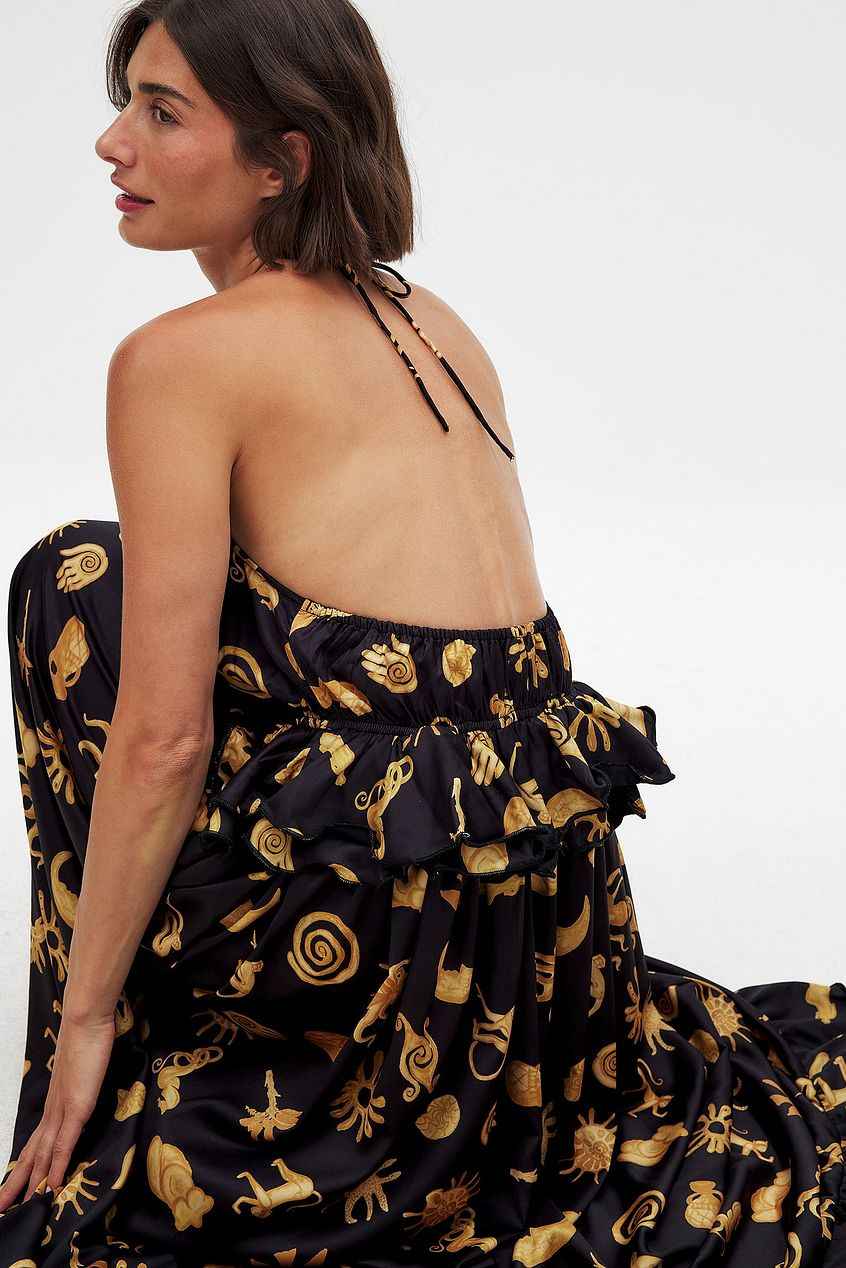 Na-kd Flounce Waist Halterneck Maxi Dress