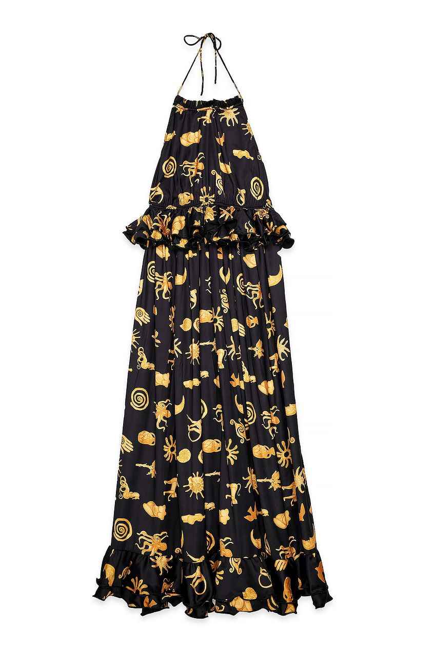 Na-kd Flounce Waist Halterneck Maxi Dress