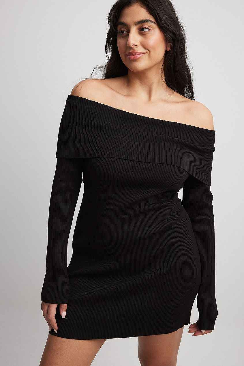 Na-kd Folded Offshoulder Knitted Mini Dress