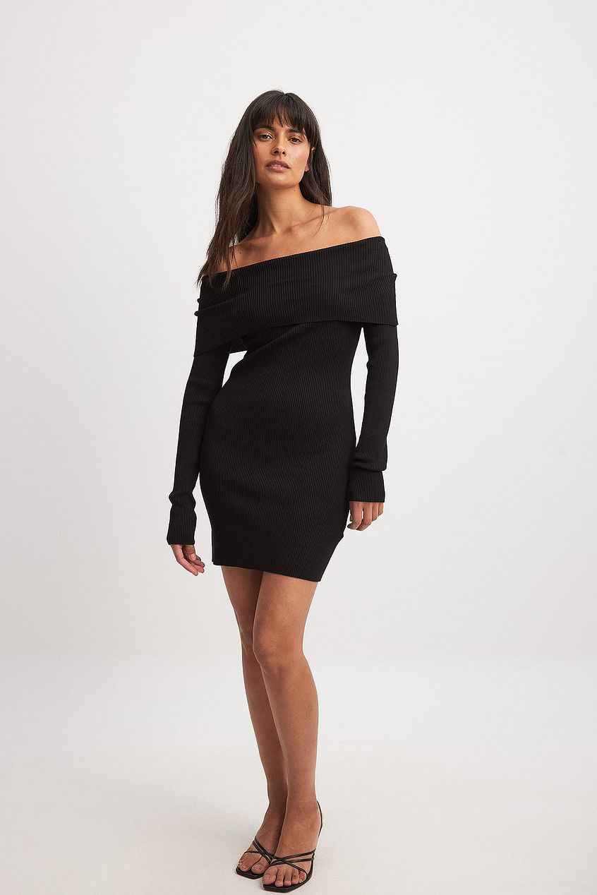 Na-kd Folded Offshoulder Knitted Mini Dress