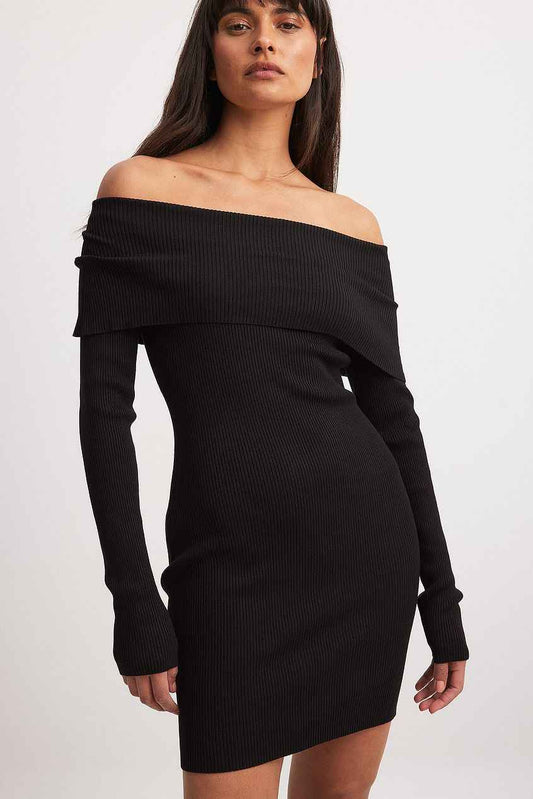Na-kd Folded Offshoulder Knitted Mini Dress