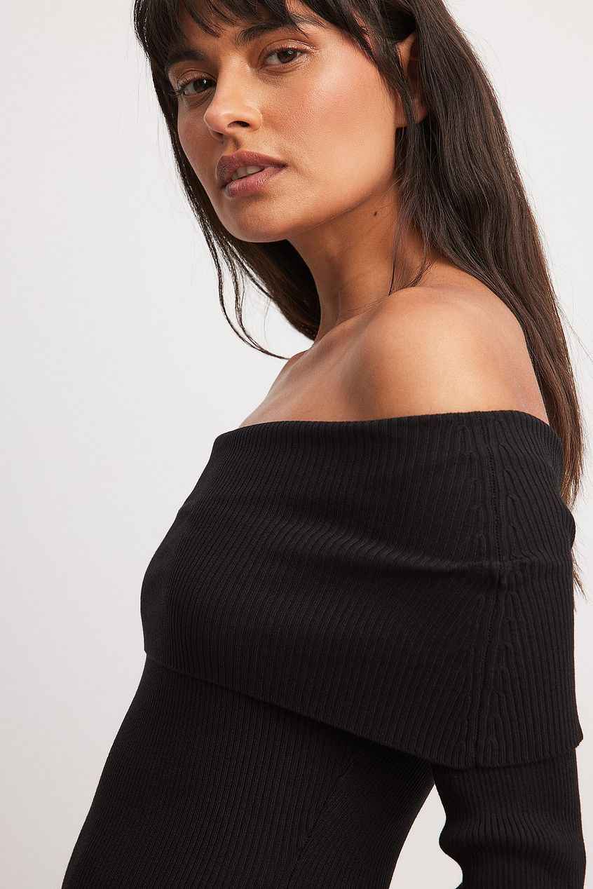 Na-kd Folded Offshoulder Knitted Mini Dress