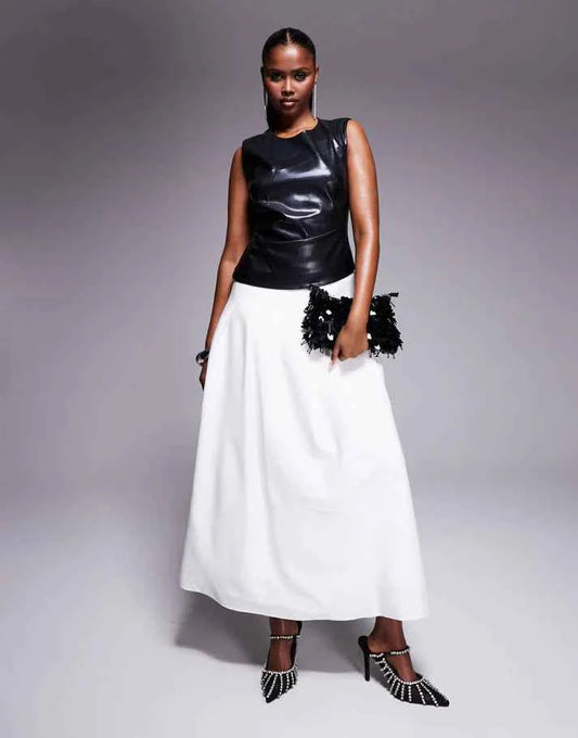 Forever New contrast PU maxi dress in monochrome