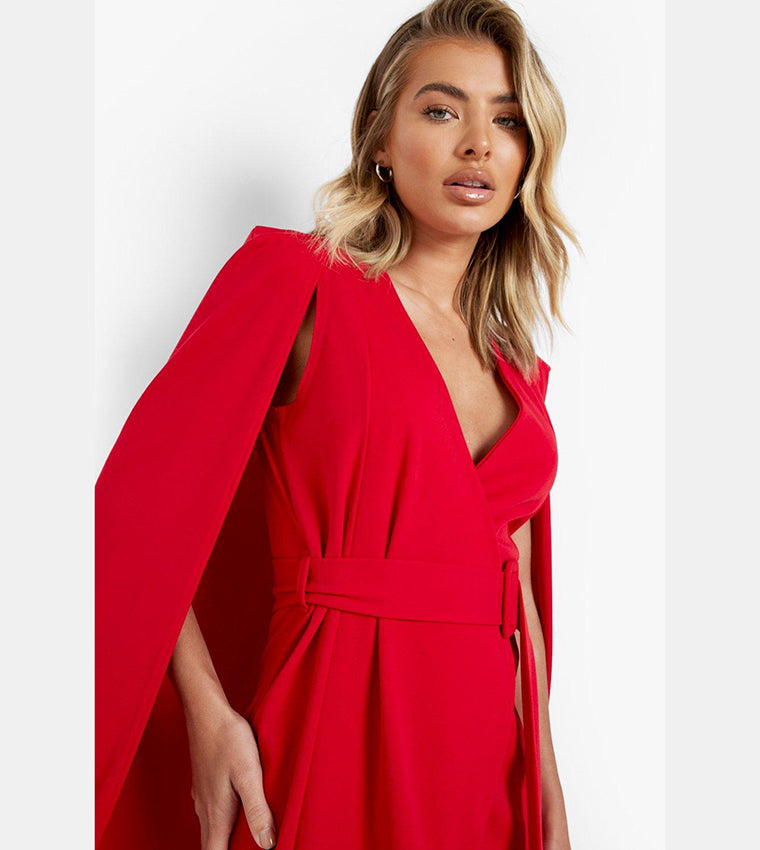 Boohoo Cape Sleeves Belted Mini Blazer Dress