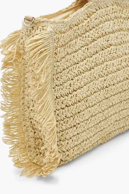 boohoo Fringe Straw Bag