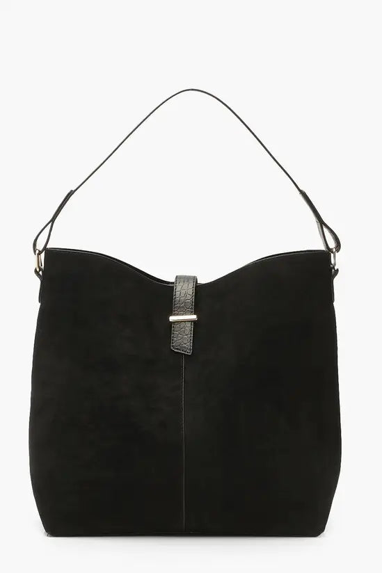 boohoo Croc Handle Suedette Structured Tote Bag