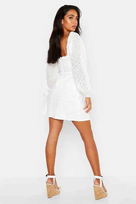 Boohoo Broderie Anglaise Sweetheart Mini Dress