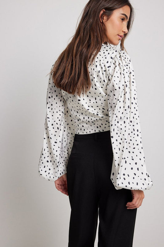 Gathered Waist V-neck Satin Blouse