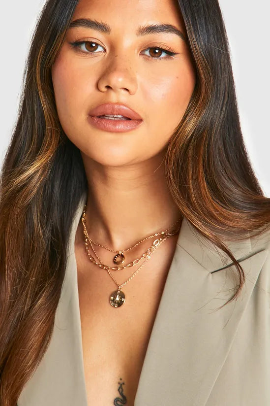 Gold Layered Circle Pendant Necklace