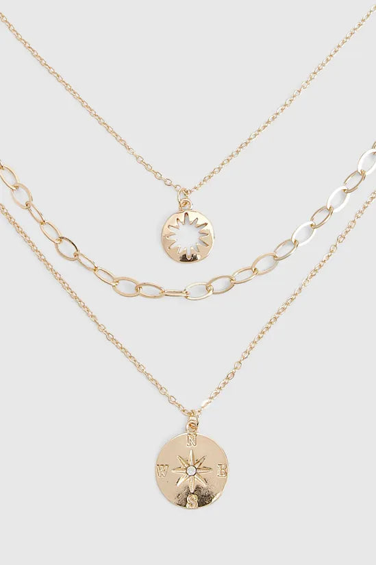 Gold Layered Circle Pendant Necklace