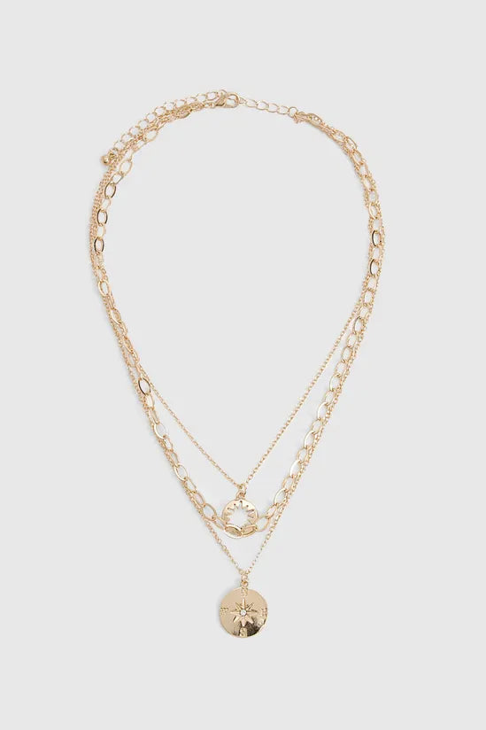 Gold Layered Circle Pendant Necklace