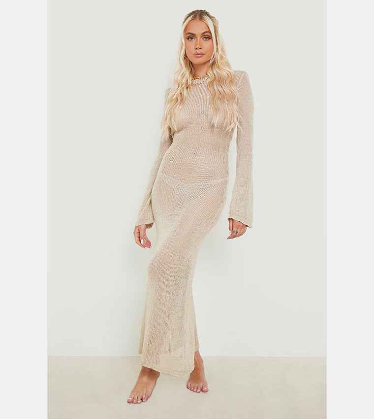Boohoo - Sheer Knit Low Back Maxi Beach Dress