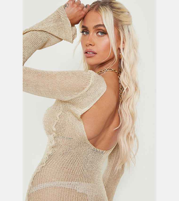 Boohoo - Sheer Knit Low Back Maxi Beach Dress